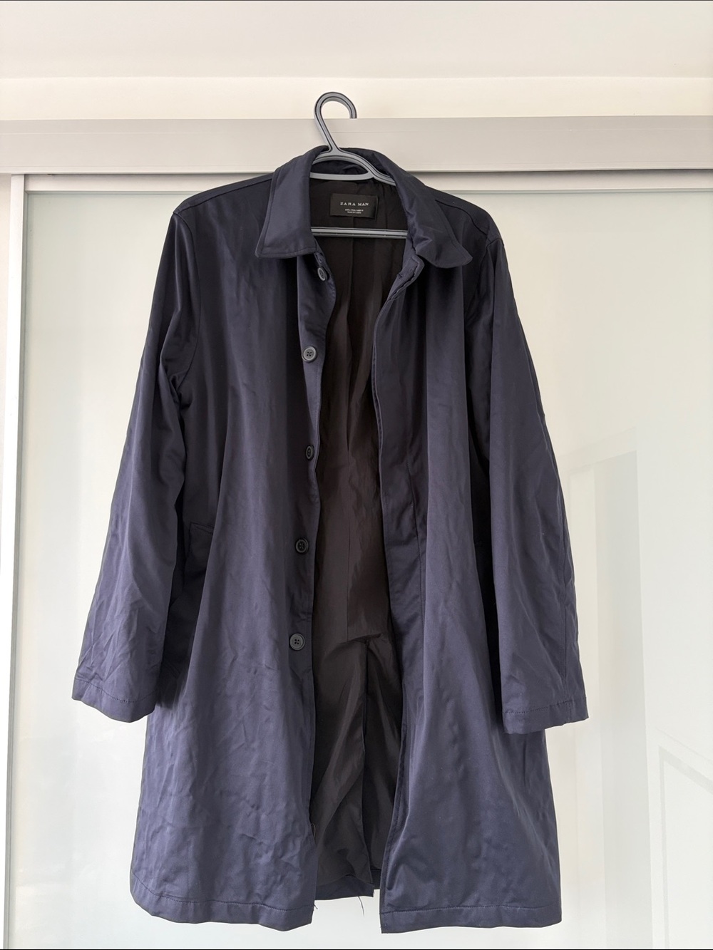 Zara Dark Navy Single-Breasted Trench Coat